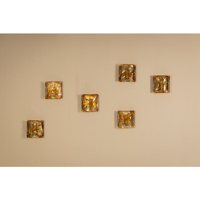 Wall Appliques in Amber Glass and Metal, Italy, 1970s, Set of 6 For Sale - Image 4 of 16