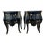 Vintage Pair French Nightstand Tables Two Drawers Black Lacquer Marble, Ormolu For Sale