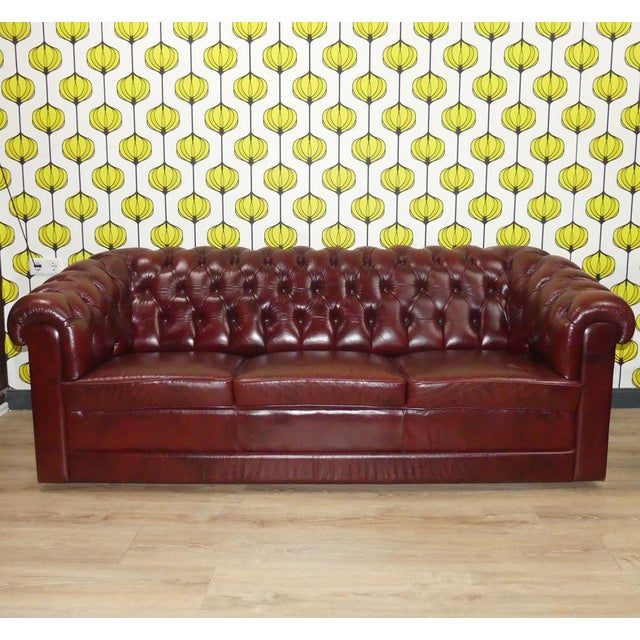 Chesterfield 3-Seater Sofa in Oxblood Skai, 1970s For Sale - Image 10 of 14