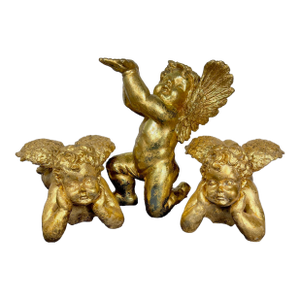 Set of 3 Vintage Hollywood Regency Gilded Cherub Putti Sculptures - Cast Composite Angels