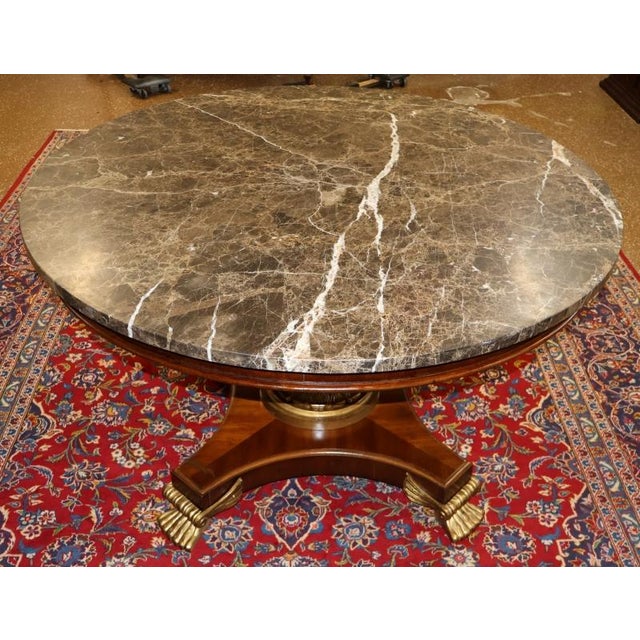 Traditional 1990s Mahogany Neo Classical Regency Style Marble Top Dining Center Table For Sale - Image 3 of 10