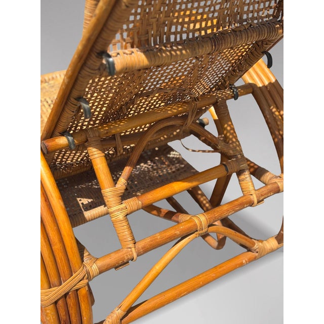 Mid-Century Italian Bamboo & Rattan Chaise Longue Sun Lounger, 1950 For Sale - Image 6 of 12