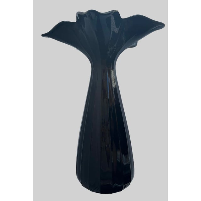 Glass Mid-Century Modern Flared Tall Black Glass Vase For Sale - Image 7 of 13