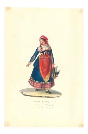 Costume di Villa Pianezza - Original Watercolor by M. De Vito - 1820 ca. 1820 c.a.