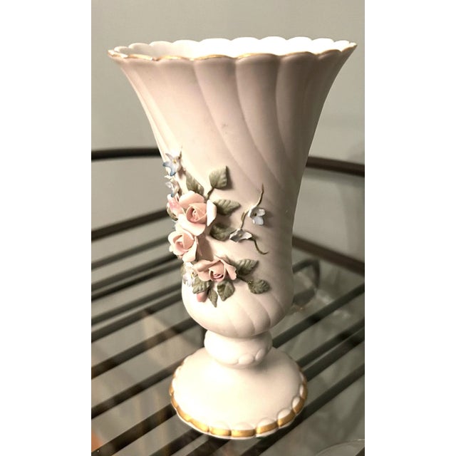 Lefton Vintage Bisque Floral Swirl Hand-Painted Pedestal Vase with Gold Trim Bisque Bisque Porcelain, hand-painted floral...