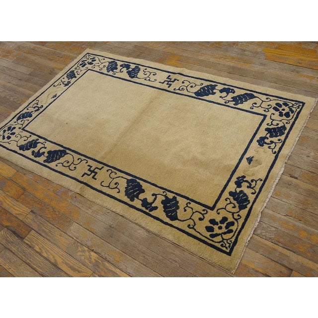 Chinese 1920s Small Beige Open Field Swastika Antique Chinese Peking Rug For Sale - Image 3 of 12
