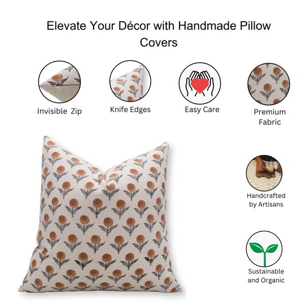 Not Yet Made - Made To Order Fabdivine Throw Pillow Cover 26x26 Inch Handmade Block Print- Genda Pushp For Sale - Image 5 of 5