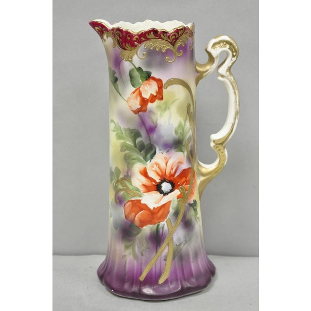 Antique Nishiku Royal Nippon Hand Painted Floral Gold Gilt Handle Water Pitcher For Sale - Image 17 of 17