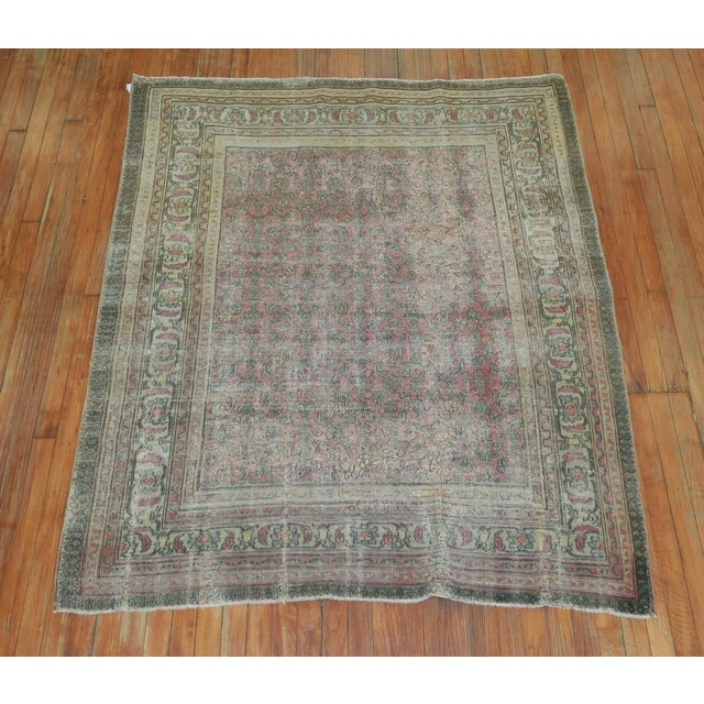 Shabby Chic Soft Pink Traditional Worn Antique Rug, 4'9'' X 5'8'' For Sale - Image 3 of 9