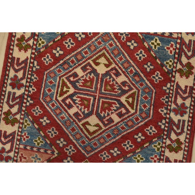 Kazak Runner 2’1” X 6’1” Red Wool Tribal Hand-Knotted Oriental Rug For Sale - Image 4 of 11