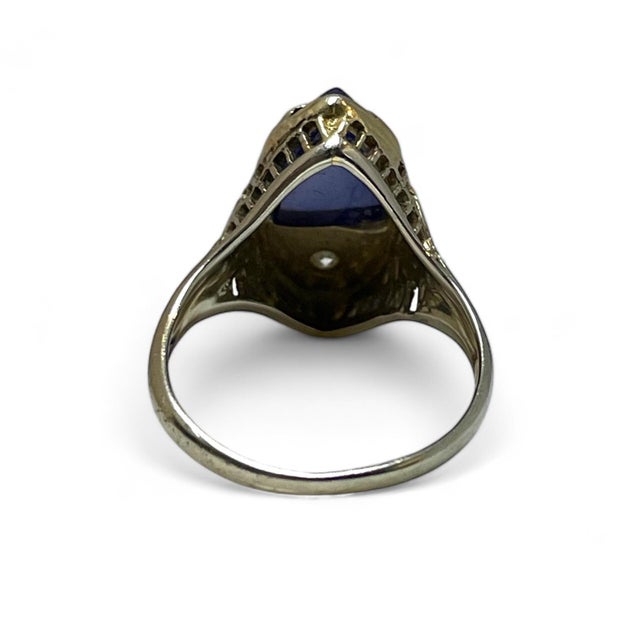 Mid 20th Century 18k White Gold Marquise Sapphire With Diamond Ring, Size 5.5 For Sale In New York - Image 6 of 6