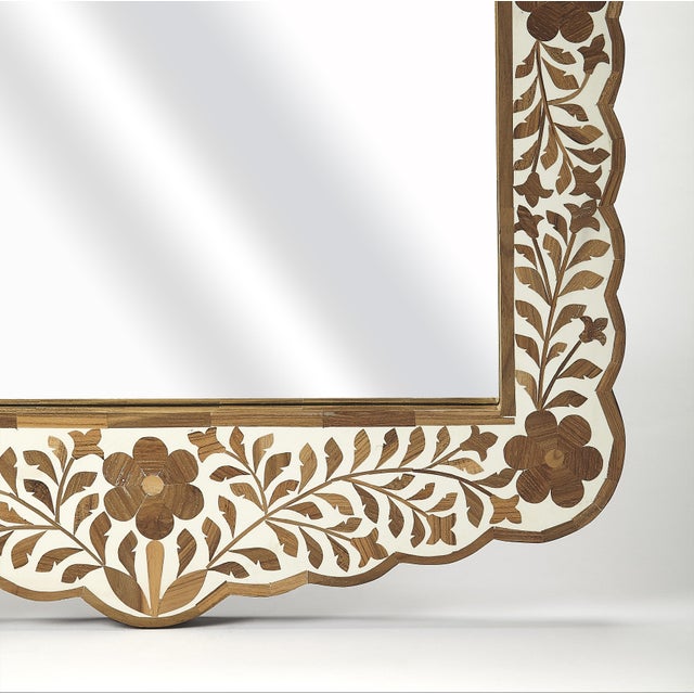 Spritely Home Accent Furniture Vivienne 20 in. W x 28 in. H Bone Inlay Vertical Accent Wall Mirror, Wood & Bone Inlay For Sale - Image 4 of 6