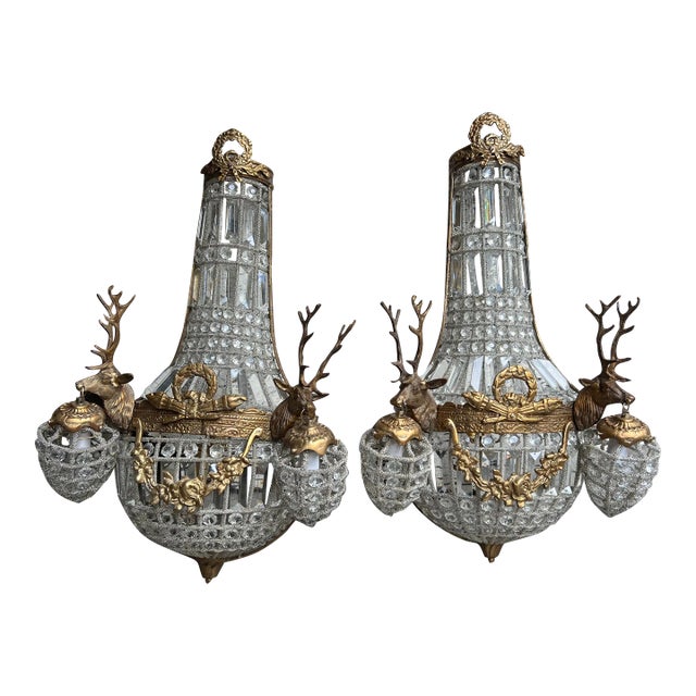 1980s Gold Deer Head Sconces - a Pair For Sale
