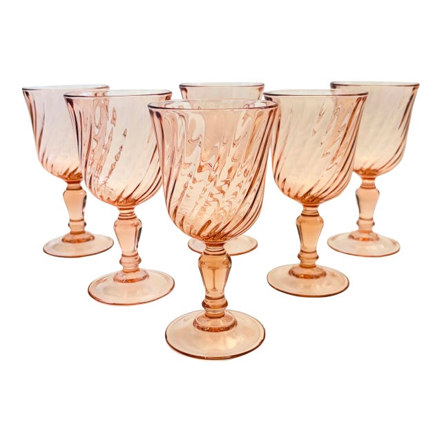 Pink Swirl Wine Goblets - Set of 6 - France For Sale