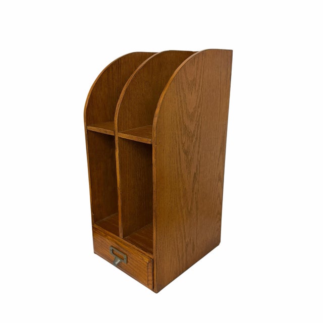 Farmhouse Vintage Oak One Drawer, 4 Slot, Desktop Organizer File Box For Sale - Image 3 of 5