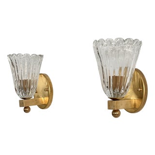 Italian Brass and Murano Glass Wall Lights, 1990s, Set of 2 For Sale