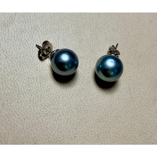 11 MM Tahitian Black Pearl Stud Earrings 14 Karat White Gold For Sale In New York - Image 6 of 8