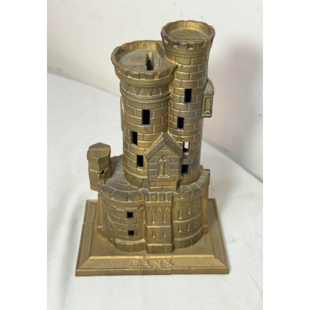 Figurative Rare Antique 1910 John Harper & Co. Castle With Two Towers Cast Iron Still Bank For Sale - Image 3 of 12