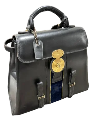1980s Elegant Leather and Blue Velvet Hand Bag by Roberta Di Camerino