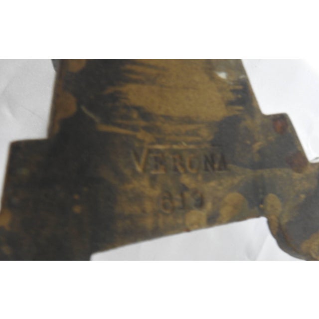 1920s Verona Arrow Bronze Lamp With Crested Globe For Sale - Image 5 of 11