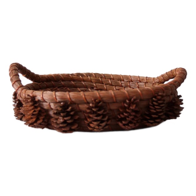 Vintage Folk Art Pine Needle Basket For Sale
