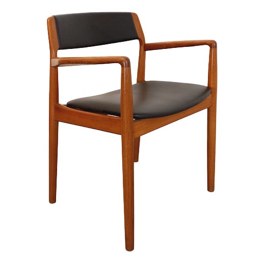 Vintage Scandinavian Armchair in Teak and Black Skai by Niels Otto Møller, 1960s For Sale