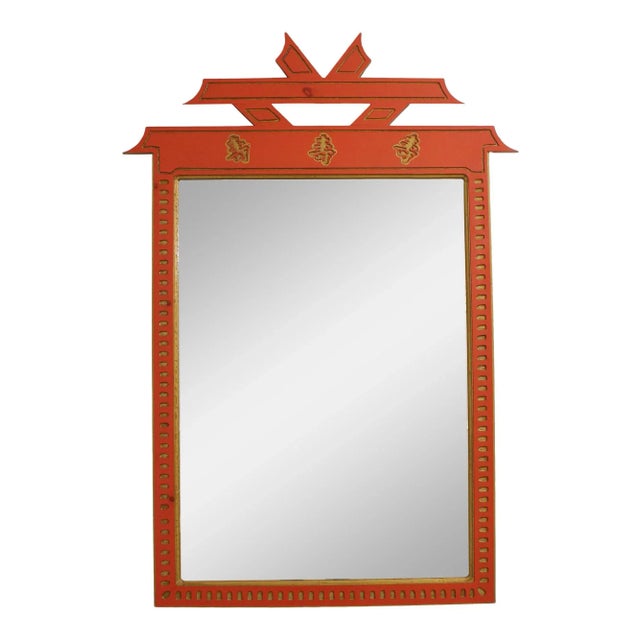 Glass Chinese Design Red & Gold Mirror For Sale - Image 7 of 7