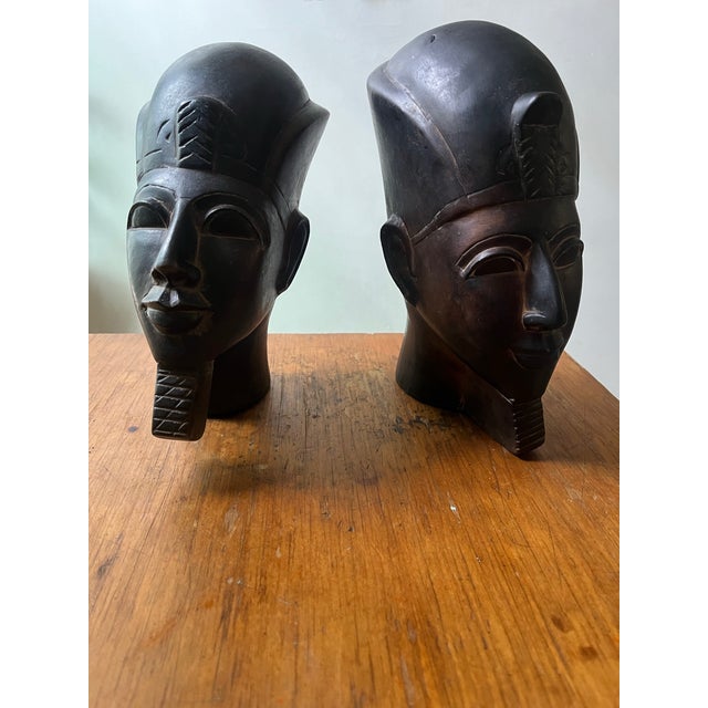 Beautiful Vintage Egyptian Busts Handcarved Stone Bookends Pair For Sale - Image 11 of 12