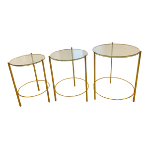 1970s Set of 3 Round Brass & Glass Nesting End Table