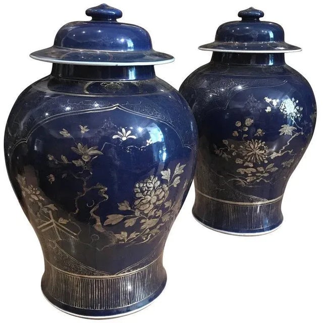 Chinese Powder-Blue Gilt-Decorated Jars, 18th Century, Set of 2 For Sale - Image 10 of 10