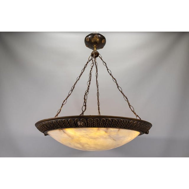 Large Art Deco Eight-Light Alabaster and Bronze Chandelier, 1920s For Sale - Image 13 of 18