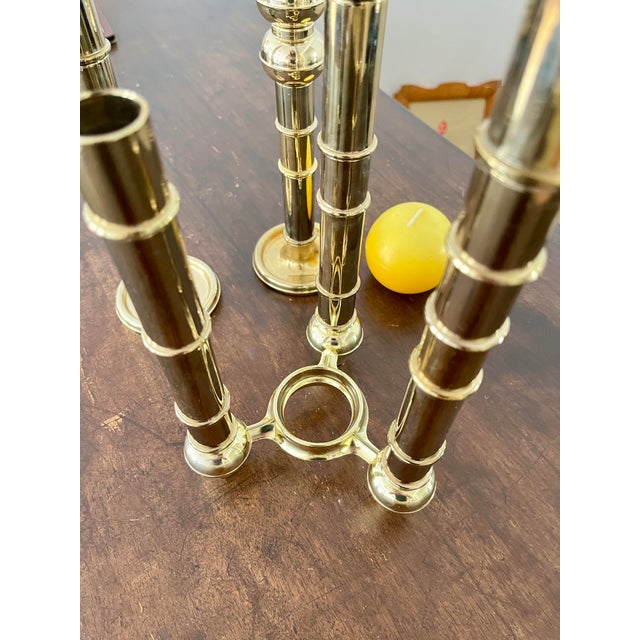 Rare 33-part Scandinavian modular brass candlestick from the mid-century era. Composed of 5-legged bases and stackable...