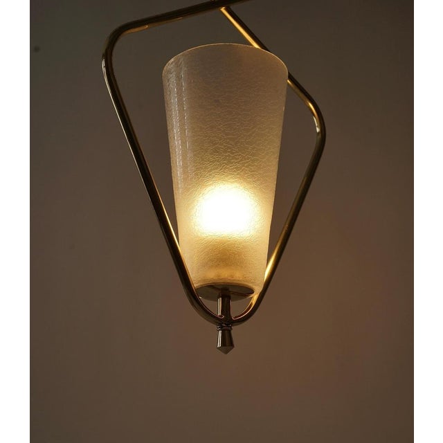 Mid-Century Brass Pendant Lamp with Textured Glass Shade by R. Nikoll, Austria, 1958 For Sale - Image 12 of 14