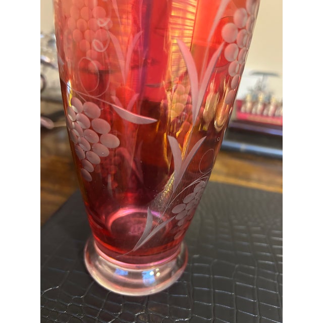 1920s 1920s Cranberry Glass Etched Wine Pitcher For Sale - Image 5 of 5
