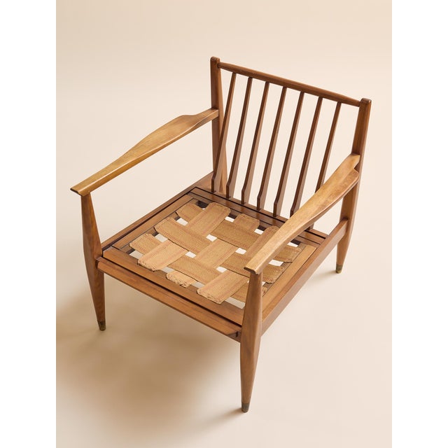 The Vintage MCM Teak Exposed Frame Arm Chair, Newly Upholstered For Sale - Image 13 of 14