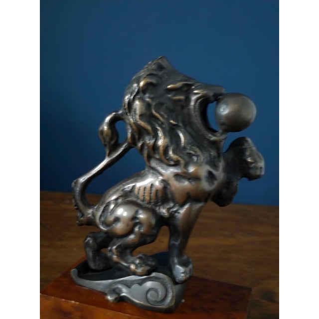 Antique Bronze & Wood Lion Bookend Pair For Sale - Image 11 of 18