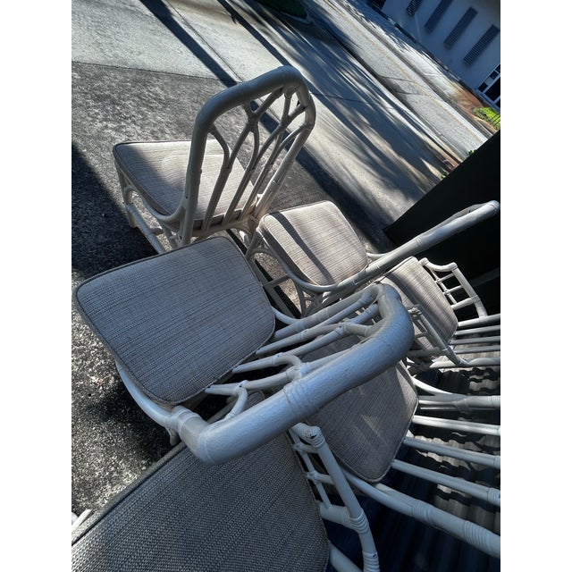 Set of 6 White Rattan Dining Chairs-Coastal Vintage Elegance For Sale - Image 9 of 10