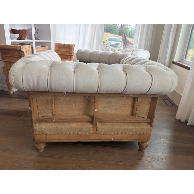 Eggshell Set of 2 Restoration Hardware Deconstructed Chesterfield Chairs For Sale - Image 8 of 12