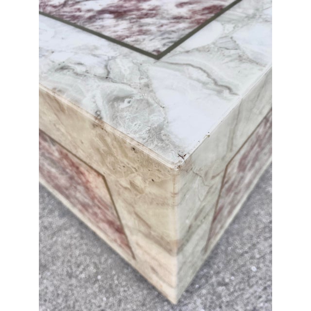 Vintage Modern Stone Coffee Table With Pink Onyx Inset on Casters | Signed by Mueller’s of Mexico With Arturo Pani in Late 20th Century For Sale - Image 9 of 12
