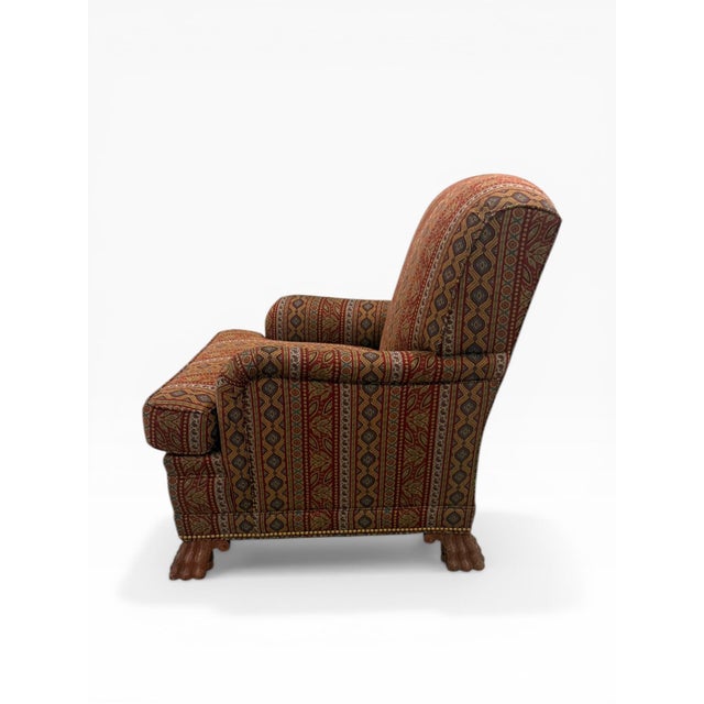 Textile Late 20th Century Kindel Upholstered Lounge Chair With Carved Paw Feet – Traditional Accent Chair For Sale - Image 7 of 16
