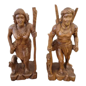 1950s Pair Igort Ibilao Hunter Tribesmen Hand Carved Island Mahogany Philippines