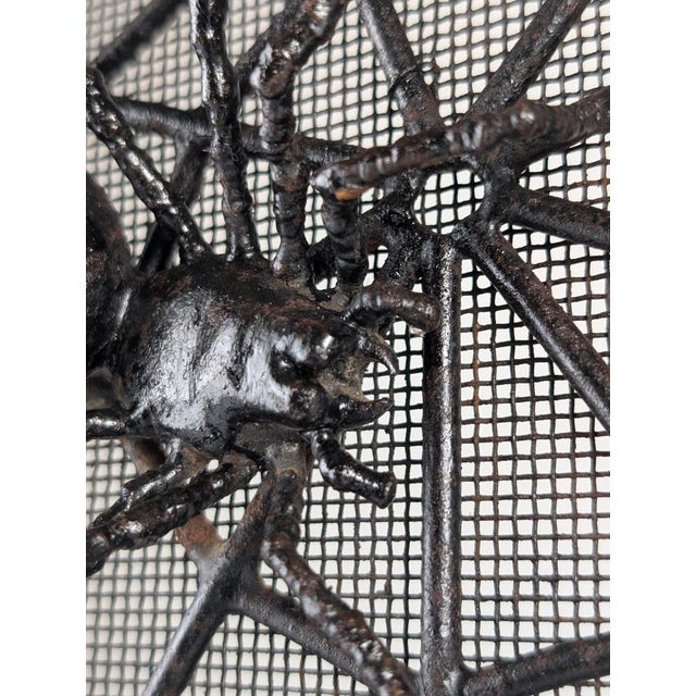Wrought Iron Spark Fender with Spider Sculpture, 1970s For Sale - Image 10 of 18