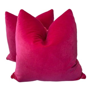 Hot Pink Cotton Velvet 22" Pillows-a Pair For Sale