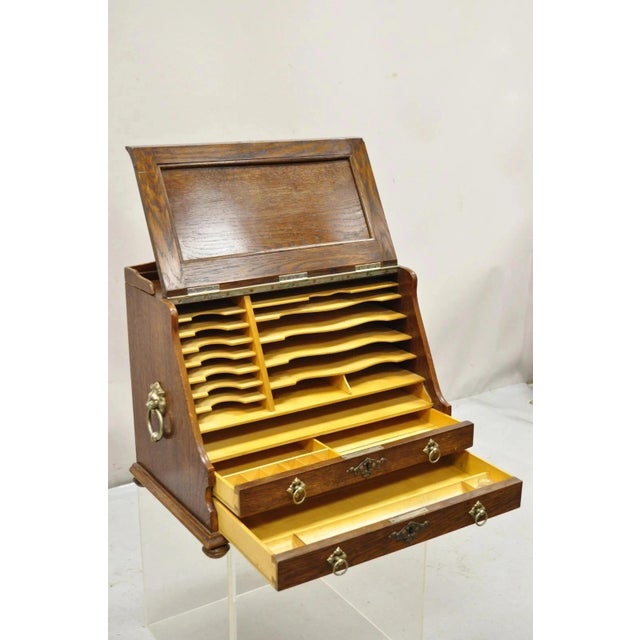 Victorian Antique English Victorian Oak Wood Desktop Portable Lap Desk Letter Holder For Sale - Image 3 of 12