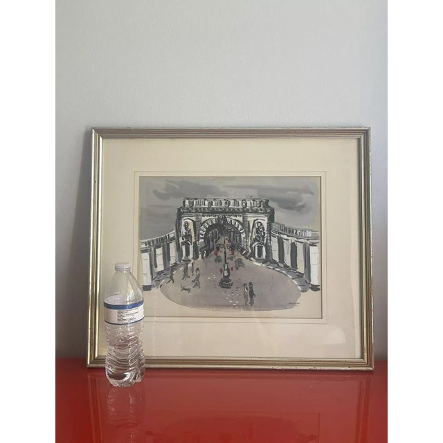 1960s 1950 Parisian Arch Painting Mid Century Watercolor Gouache Signed, Framed For Sale - Image 5 of 6
