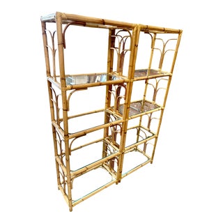 Mid-Century Rattan Shelving Units, Italy 1970. Set of Two For Sale