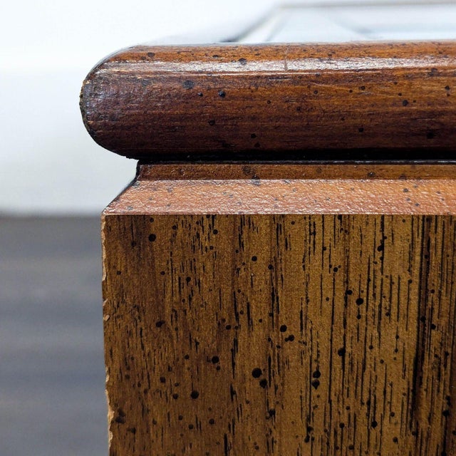 Vintage Wood and Glass Coffee Table With Brass Inlay For Sale In San Francisco - Image 6 of 8