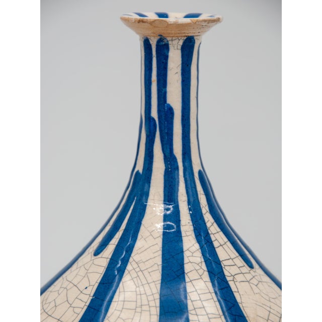 1980s Blue and White Stripe Pottery Vase Chairish