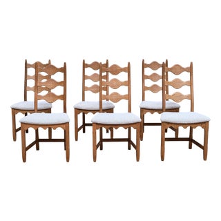 Danish Dining Chairs in Oak and Rubelli Bouclé by Henning Kjærnulf, 1960s, Set of 6 For Sale