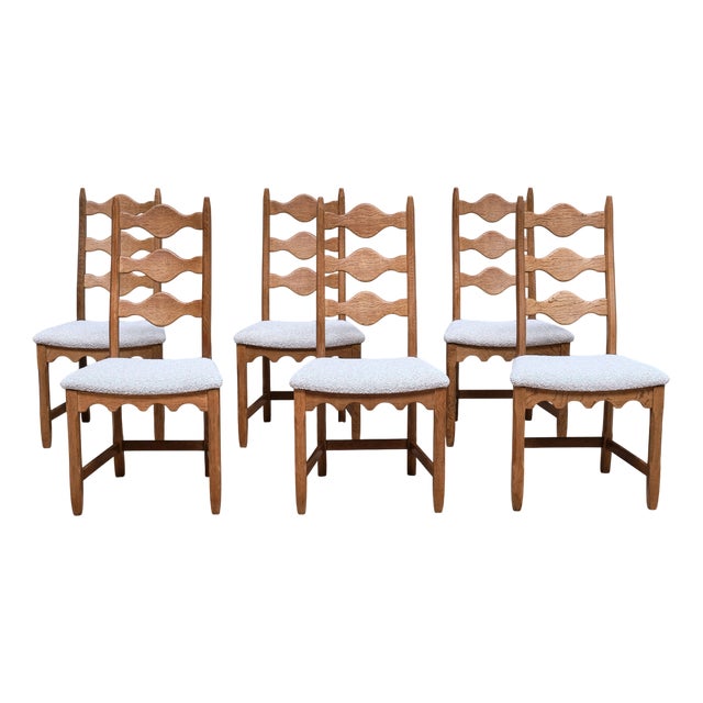 Danish Dining Chairs in Oak and Rubelli Bouclé by Henning Kjærnulf, 1960s, Set of 6 For Sale